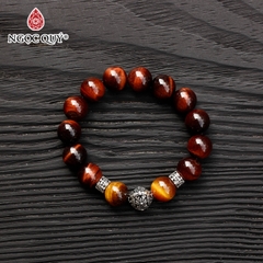 Vòng đá thạch anh mắt hổ nâu đỏ phối charm bạc