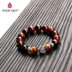 Vòng đá thạch anh mắt hổ nâu đỏ phối charm bạc