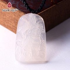 Mặt dây chuyền Quan Công đá mã não trắng