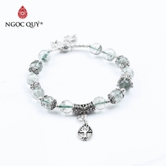 Vòng đá thạch anh ưu linh xanh phối charm cỏ 4 lá