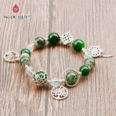 Vòng đá thạch anh tóc xanh phối diopside charm bạc