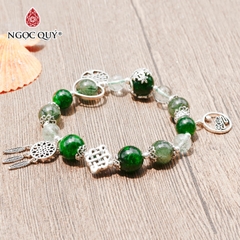 Vòng đá thạch anh tóc xanh phối diopside charm bạc
