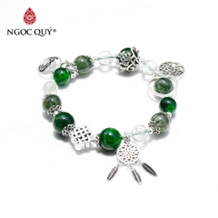 Vòng đá thạch anh tóc xanh phối diopside charm bạc