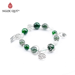 Vòng đá thạch anh tóc xanh phối diopside charm bạc