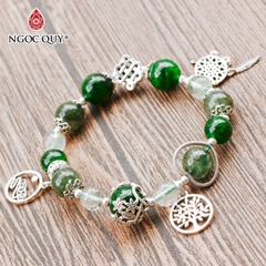 Vòng đá thạch anh tóc xanh phối diopside charm bạc