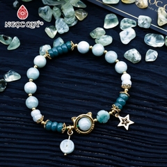 Vòng cẩm thạch phỉ thúy phối lam ngọc charm bạc mạ vàng