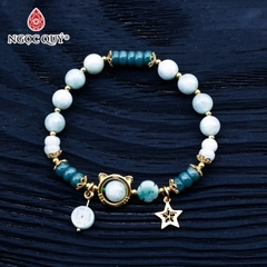 Vòng cẩm thạch phỉ thúy phối lam ngọc charm bạc mạ vàng