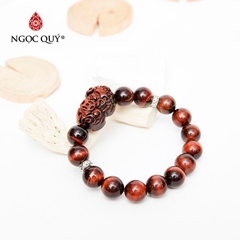 Vòng tay phong thủy đá mắt hổ nâu đỏ phối tỳ hưu