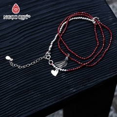 Vòng 3 line garnet 4mm mài giác phối charm bạc