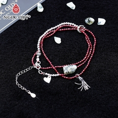 Vòng 3 line garnet 4mm mài giác phối charm bạc
