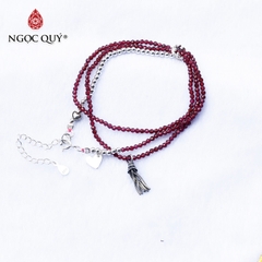 Vòng 3 line garnet 4mm mài giác phối charm bạc