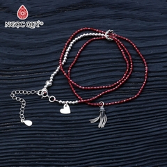 Vòng 3 line garnet 4mm mài giác phối charm bạc