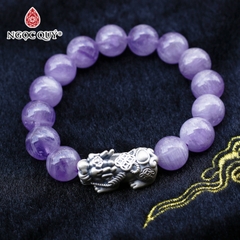 Vòng thạch anh tím ngọc lavender amethyst phối tỳ hưu bạc