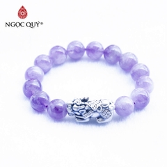 Vòng thạch anh tím ngọc lavender amethyst phối tỳ hưu bạc