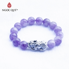 Vòng thạch anh tím ngọc lavender amethyst phối tỳ hưu bạc