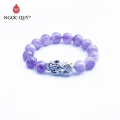 Vòng thạch anh tím ngọc lavender amethyst phối tỳ hưu bạc