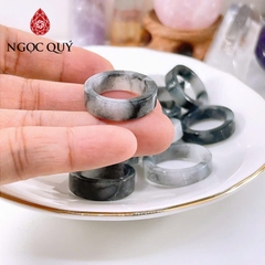 Nhẫn cẩm thạch A - Nhẫn phỉ thúy type A chất nếp băng màu gà đen LM50 - Ngọc Quý