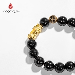 Vòng tay đá obsidian phối charm tỳ hưu tài lộc