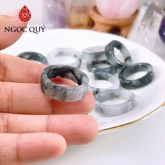 Nhẫn cẩm thạch A - Nhẫn phỉ thúy type A chất nếp băng màu gà đen LM50 - Ngọc Quý