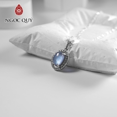 Dây chuyền bạc mặt oval đính đá thiên nhiên 14x12mm