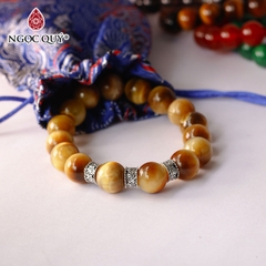 Vòng tay hạt đá thiên nhiên phối charm bạc hạt 12mm