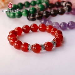 Vòng tay hạt đá thiên nhiên phối charm bạc hạt 12mm