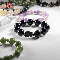 Vòng mân côi đá mắt hổ xanh đen hạt 12mm