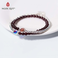 Vòng tay phong thủy 2 line đá Garnet phối pha lê trắng