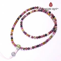 Vòng Chuỗi 108 Hạt Đá Tourmaline Đa Sắc