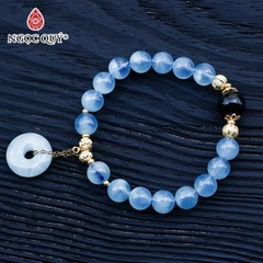 Vòng hải lam ngọc aquamarine phối đồng điếu charm bạc mạ vàng
