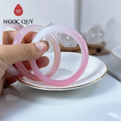 Vòng mã não- Vòng chalcedony uyên ương hồng trắng bản hẹ 9-11mm dày 6-7mm- Ngọc Quý