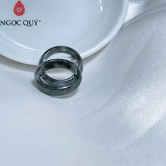 Nhẫn cẩm thạch A Myanmar Ngọc Quý- Nhẫn ngọc phỉ thúy gà đen type A chất nếp bản 5mm