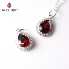 Mặt dây chuyền bạc đính đá Garnet hình giọt nước