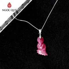 Mặt dây chuyền hồ ly 9 đuôi đá ruby hồng ngọc 12mm tặng dây bạc