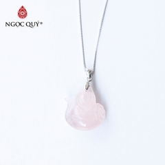 Mặt dây chuyền hồ ly 9 đuôi thạch anh hồng tặng dây bạc