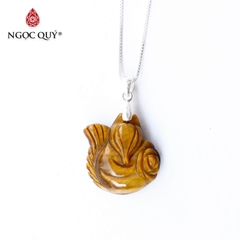 Mặt dây chuyền hồ ly 9 đuôi thạch anh mắt hổ vàng nâu tặng dây bạc