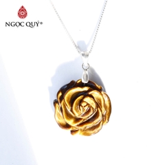 Mặt dây chuyền hoa mẫu đơn đá thạch anh mắt hổ vàng nâu tặng dây bạc