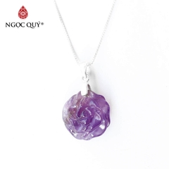 Mặt dây chuyền hoa mẫu đơn đá thạch anh tím tặng dây bạc