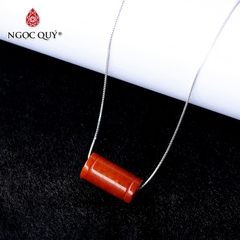 Mặt dây chuyền lu thống đá cẩm thạch huyết 9x18mm tặng dây bạc