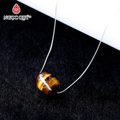 Mặt dây chuyền lu thống đá mắt hổ vàng nâu 18mm tặng dây bạc