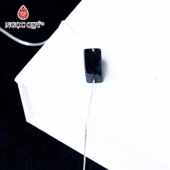 Mặt dây chuyền lu thống đá thạch anh tóc đen 13x7mm tặng dây bạc