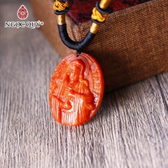 Mặt dây chuyền lu thống đá cẩm thạch huyết 9x18mm tặng dây bạc