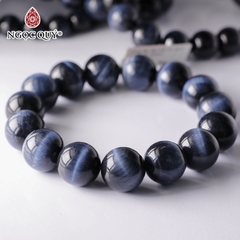 Vòng tay đá mắt hổ xanh đen AAA hạt trơn