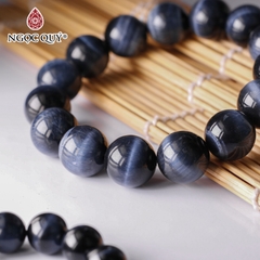 Vòng tay đá mắt hổ xanh đen AAA hạt trơn