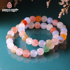 Vòng tay đá flourite khắc hoa sen hạt 8mm