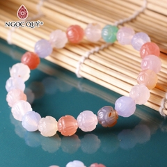 Vòng tay đá flourite khắc hoa sen hạt 8mm