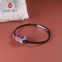 Vòng tay dây thép trụ giác đá ruby nam phi 17x10mm, dây thép 15cm
