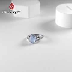 Nhẫn bạc đính Aquamarine freesize hạt 7x9mm