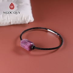 Vòng tay dây thép trụ giác đá ruby nam phi 17x10mm, dây thép 15cm