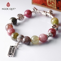 Vòng tay đá tourmaline mix charm bạc cao cấp